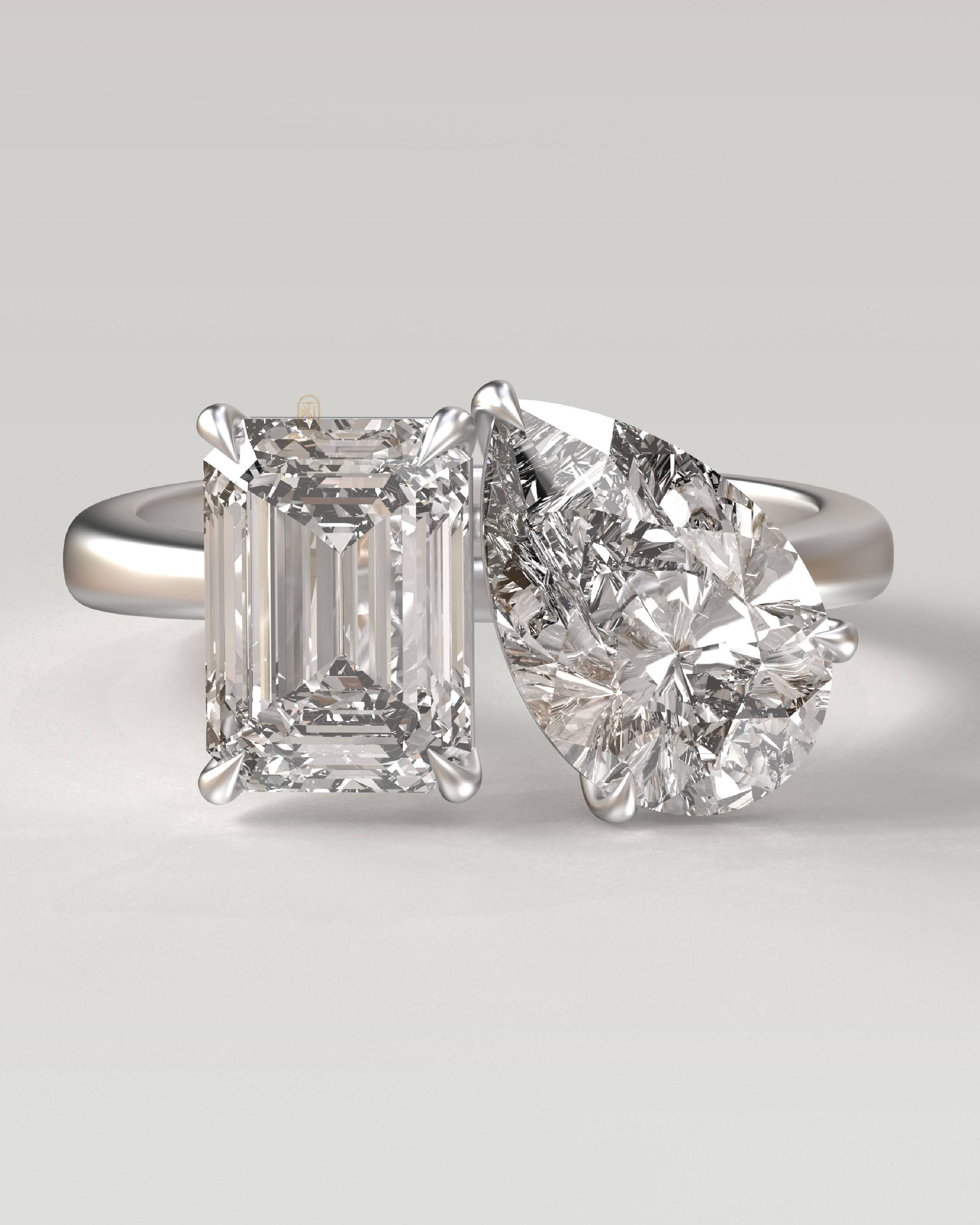 2ct Emerald & 2ct Pear Labgrown Diamond ToiEtMoi Ring